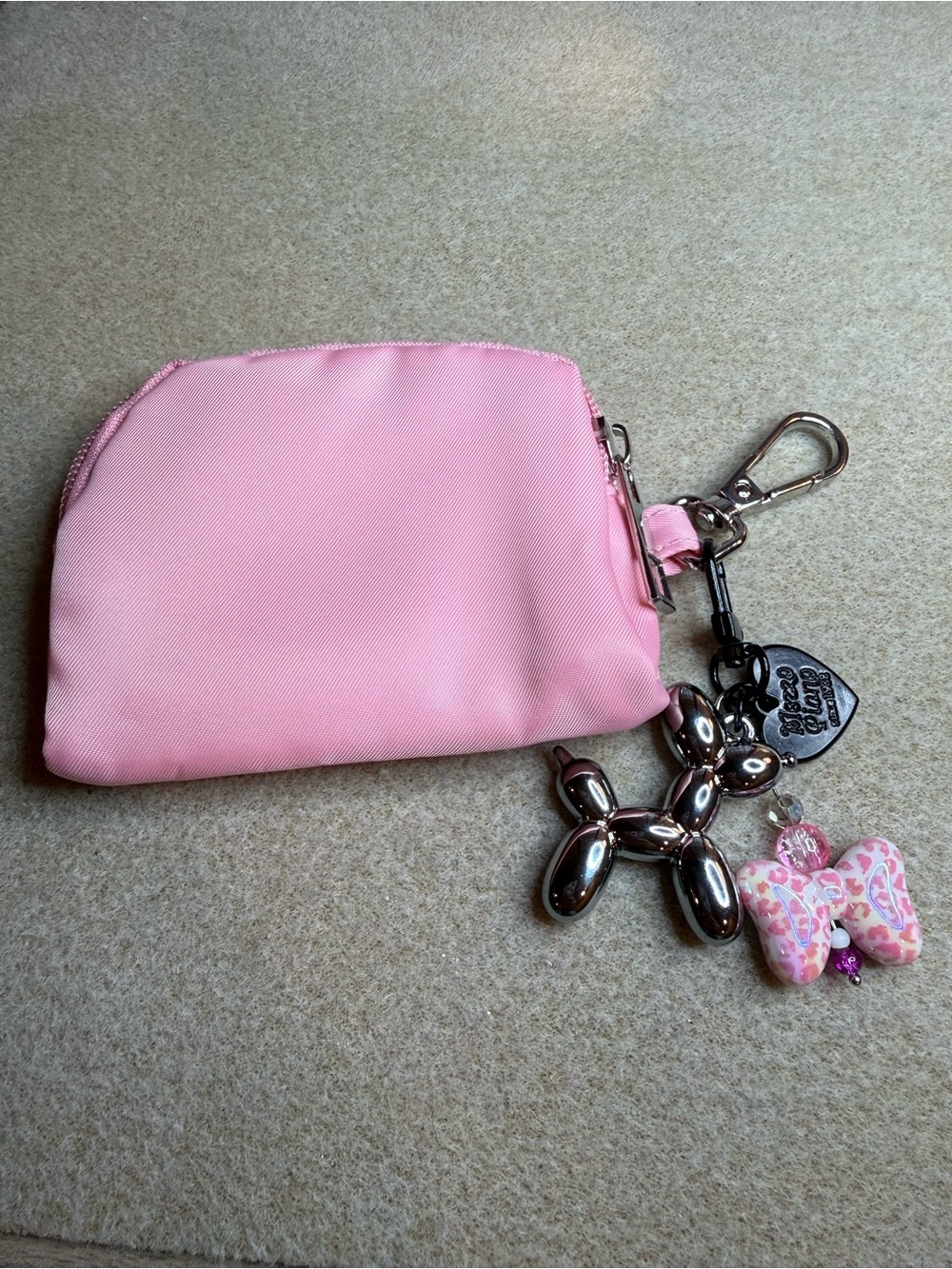 Pink Coin Pouch with Balloon Dog & Charm Keychain/ Bag Charm- NWT Handmade